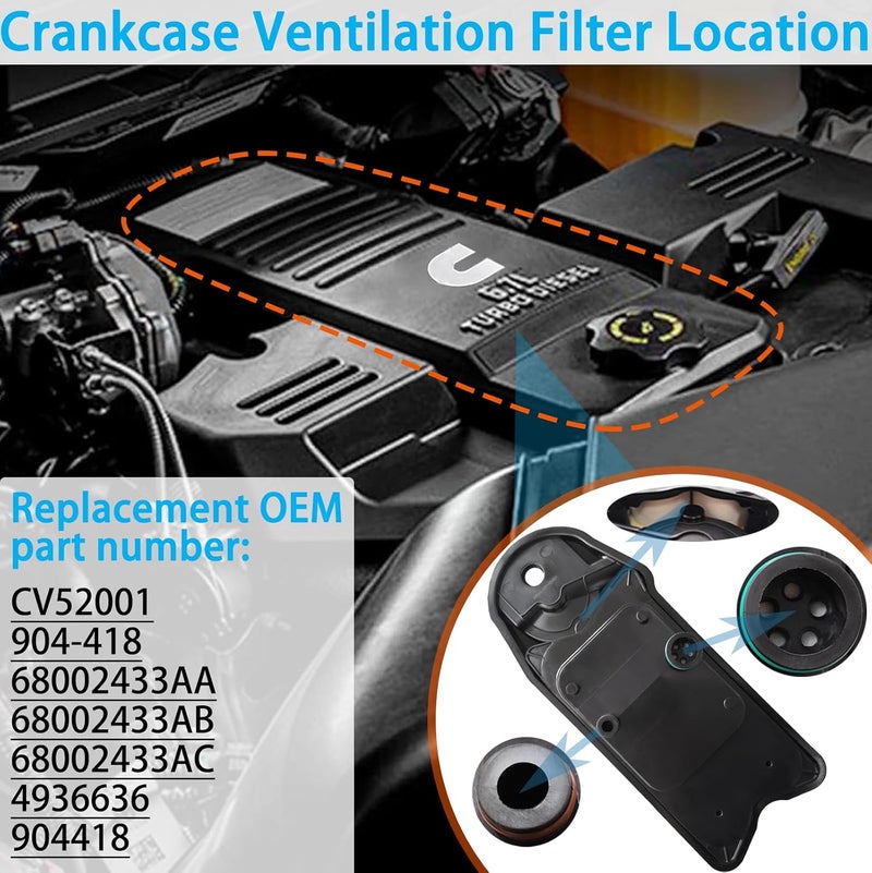 BZANPAR Crankcase Ventilation Filter Fits for 2008-2024 Ram 2500 3500 4500 5500, Crankcase Breather Filter for 6.7 Cummins ISB Engine, CCV Filters Replace CV52001 68002433AB 4936636 904-418 - Image 4